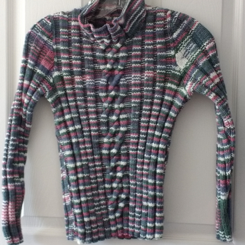 Chic Multicolour Handmade Turtleneck Sweater